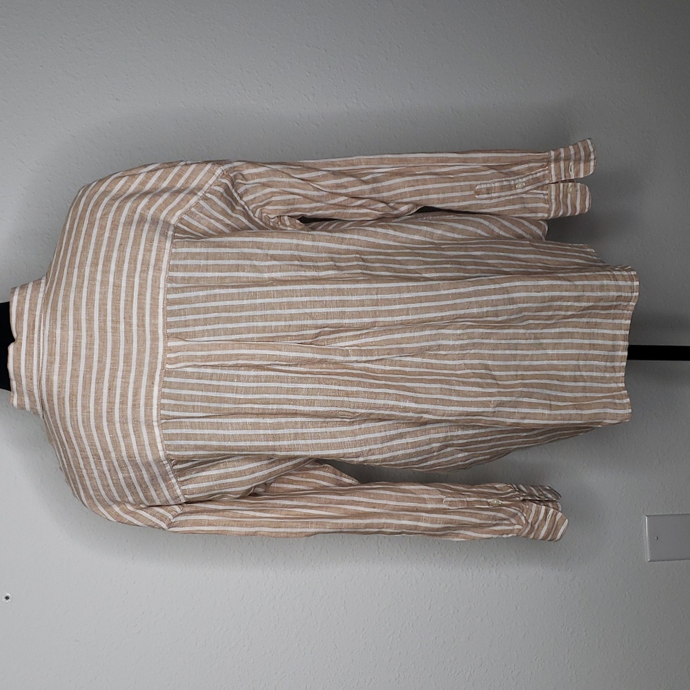 Uniqlo 100% Linen Stripe Button Up Shirt Size L Layer Coastal Everyday - Picture 5 of 16